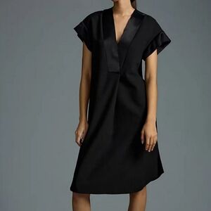 Maeve Anthropologie Black Satin Shift Dress
